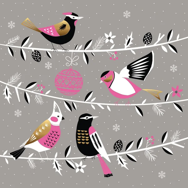 Birds on branches template — Stockový vektor