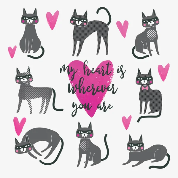 Schattige Kat Illustratie Hou Van Belettering Perfect Voor Valentijnsdag Stickers Rechtenvrije Stockvectors