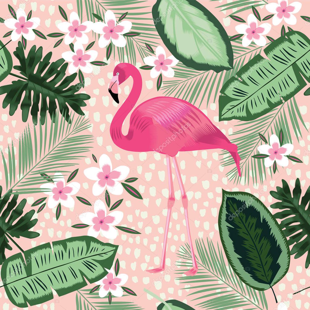 Flamingo and palm trees seamless pattern. illustration for design kitchen menu, textiles and market