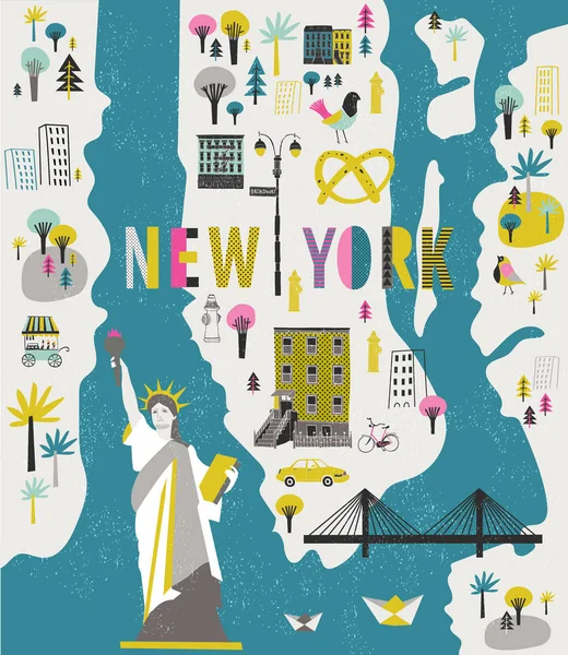 Cartoon Mapa Nova York Com Ícones Legenda Gráficos Vetores