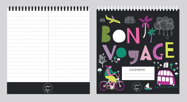 Hermoso Organizador Plantillas Calendario Programa Con Lugar Para Notas Ilustración — Vector de stock