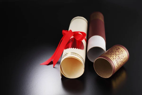 Rolled certificates with ribbon — Stock Photo, Image