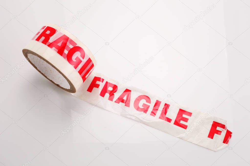 packing tape with red lettering