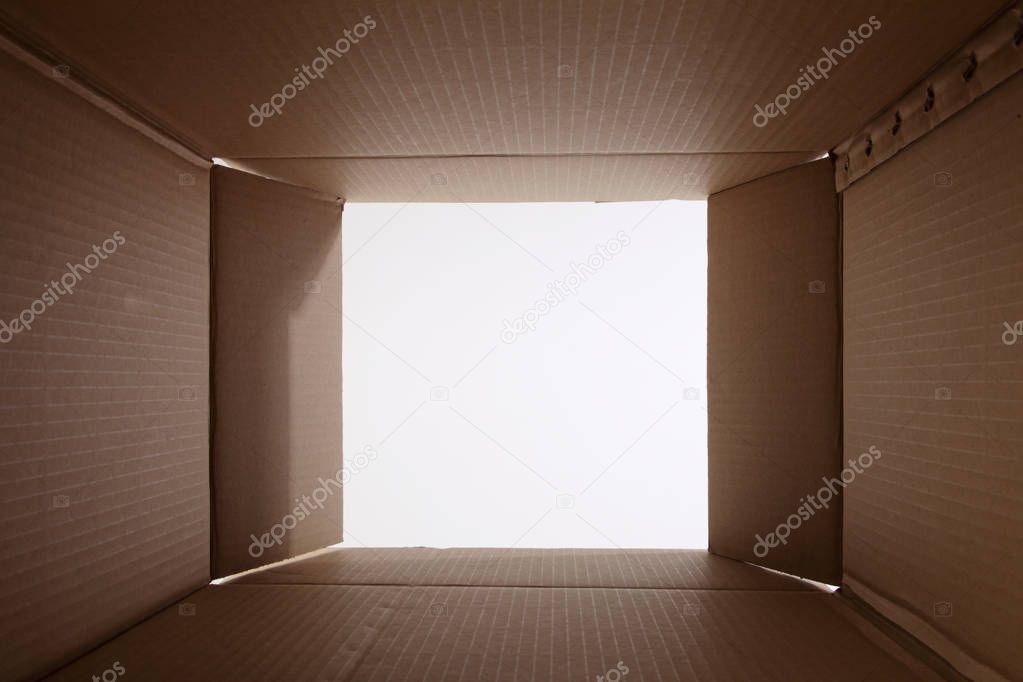 view from cardboard box