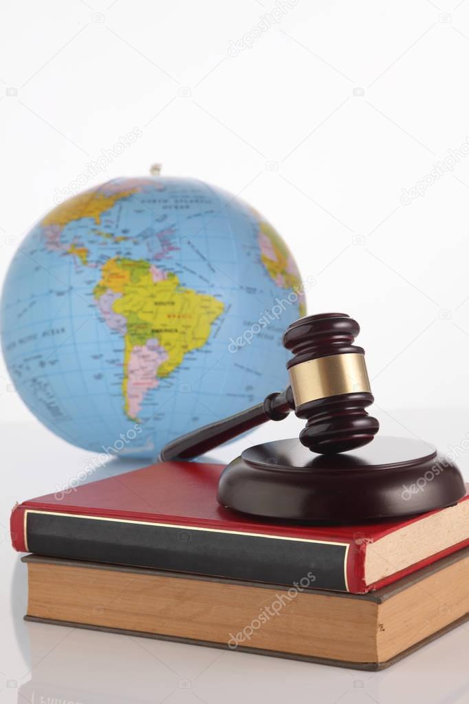 judge gavel and globe 