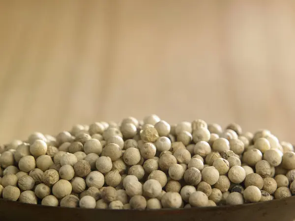 White peppercorns in plate — Stock Photo, Image