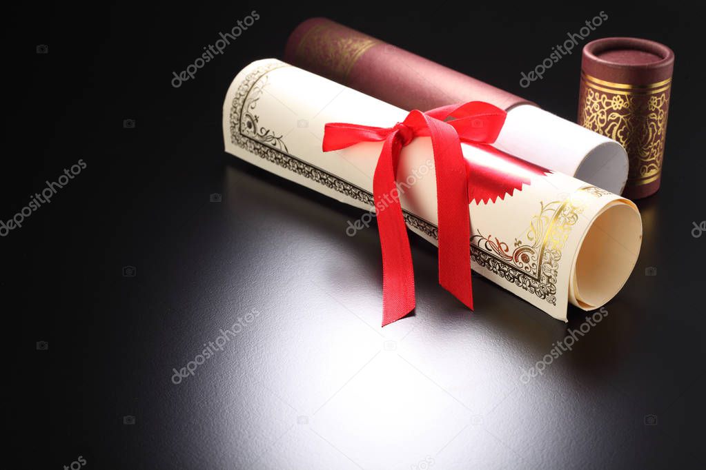 rolled certificates with ribbon 