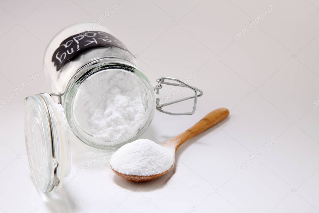 baking soda in jar and spoon