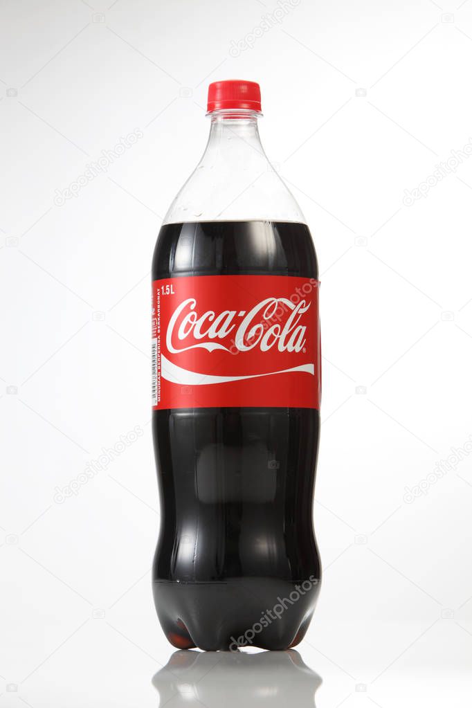 Kuala Lumpur, Malaysia - 18th July 2016: 1.5l coca cola drink on the white background
