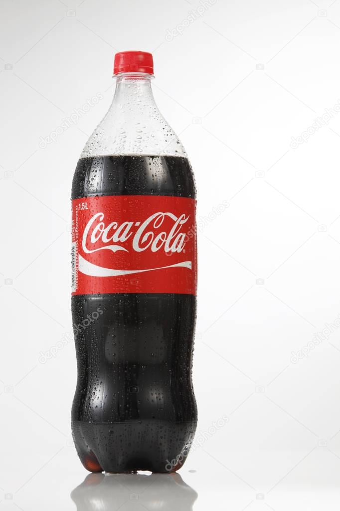 Kuala Lumpur, Malaysia - 18th July 2016: 1.5l coca cola drink on the white background