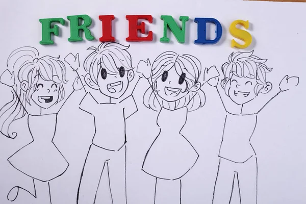 Σκίτσο ομάδα φίλων — Φωτογραφία Αρχείου