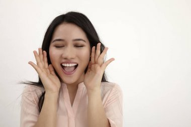 Mutlu genç güzel Woman.Surprised kız 