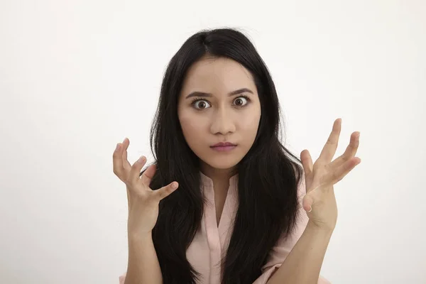 Angry Malay Woman Both Hands Open — Stock Photo, Image