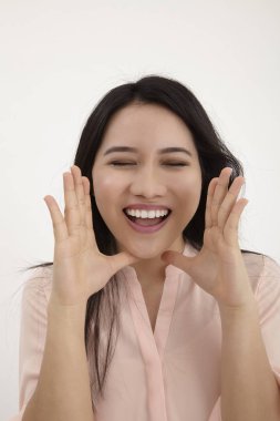 Mutlu genç güzel Woman.Surprised kız 