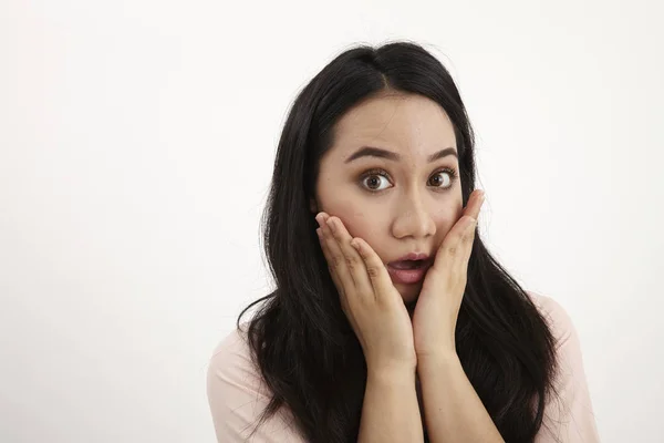 Portrait Gros Plan Femme Asiatique Avec Expression Faciale — Photo