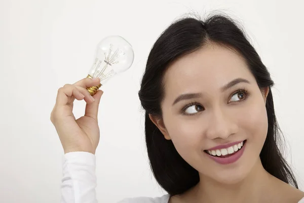 Malay Woman Holding Light Bulb Idea Concept — Stock Photo, Image
