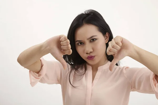 Malay Woman Angry Thumb — Stock Photo, Image