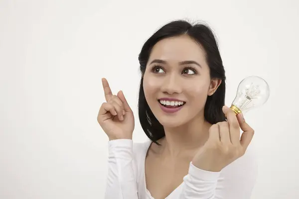 Malay Woman Holding Light Bulb Idea Concept — Stock Photo, Image