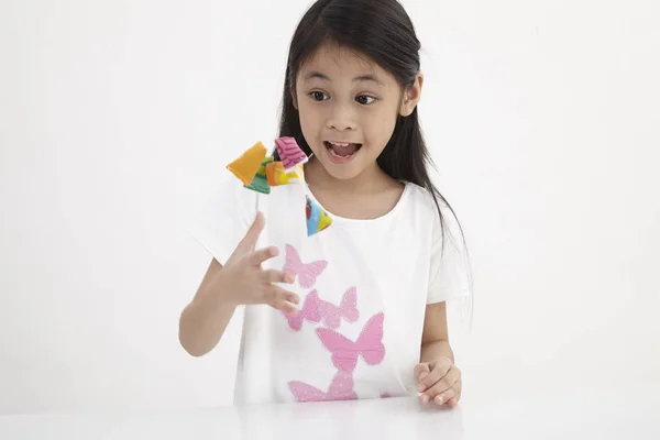 Malay Girl Playing Traditional Game Batu Seremban Serembat — Stock Photo, Image