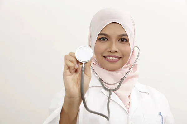 Malay Female Doctor White Background Stock Photo