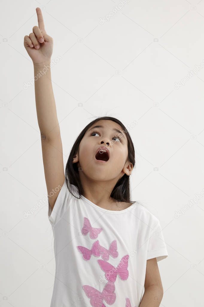 kids pointing upward on the white background