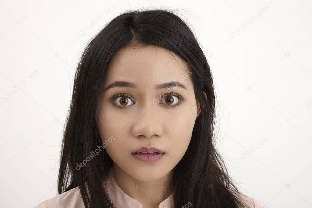 close up portrait of asian woman with facial expression 