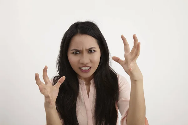 Açık Iki Eliyle Kızgın Malay Kadın — Stok fotoğraf