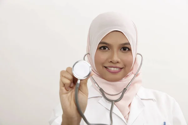 Malay Female Doctor White Background — Stock Photo, Image