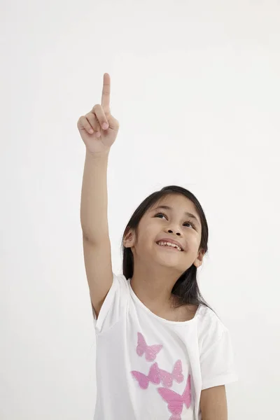 Kinder Zeigen Nach Oben Auf Den Weißen Hintergrund — Stockfoto