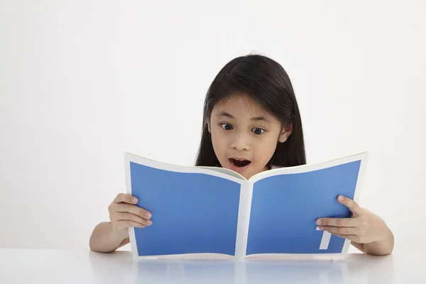 Little Reading Textbook White Background — Stock Photo, Image