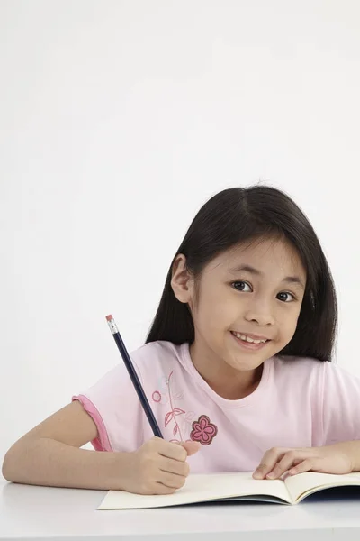 Little Girl Writting Doing Homework — Stock Photo, Image