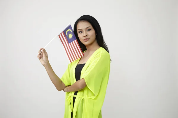 Chinese Vrouw Met Een Vlag Van Maleisië — Stockfoto