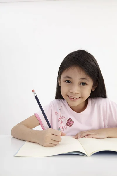 Little Girl Writting Doing Homework — Stock Photo, Image