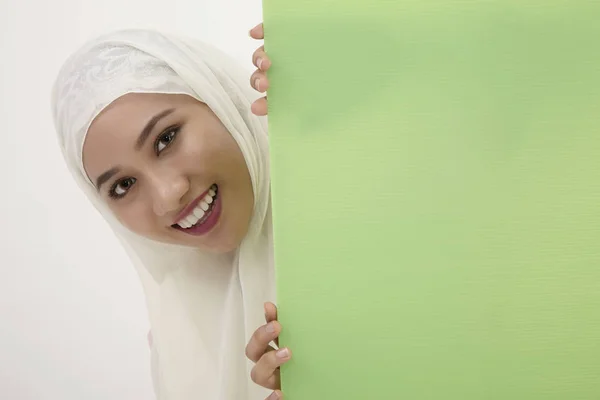 Malajski Kobieta Tudung Zielony Afisz — Zdjęcie stockowe