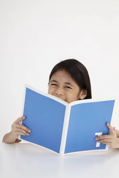 Little Reading Textbook White Background — Stock Photo, Image