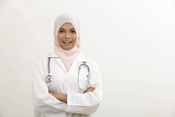 Malay Female Doctor White Background — Stock Photo, Image