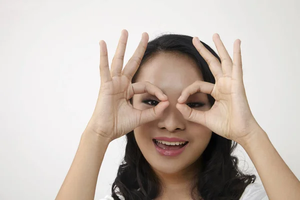 Chinesische Frau Zeigt Zeichen — Stockfoto