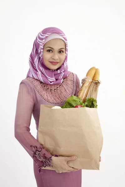 Mulher Malaia Compras Supermercado — Fotografia de Stock