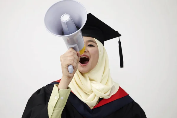 Afstuderen Student Schreeuwen Megafoon — Stockfoto