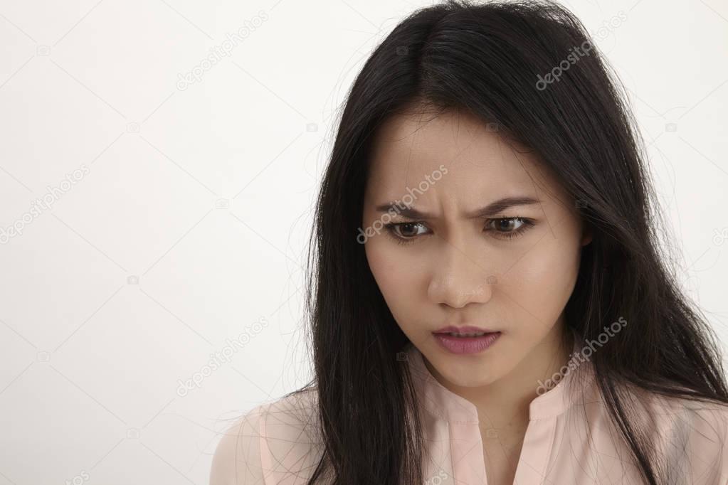 angry malay woman on the white background
