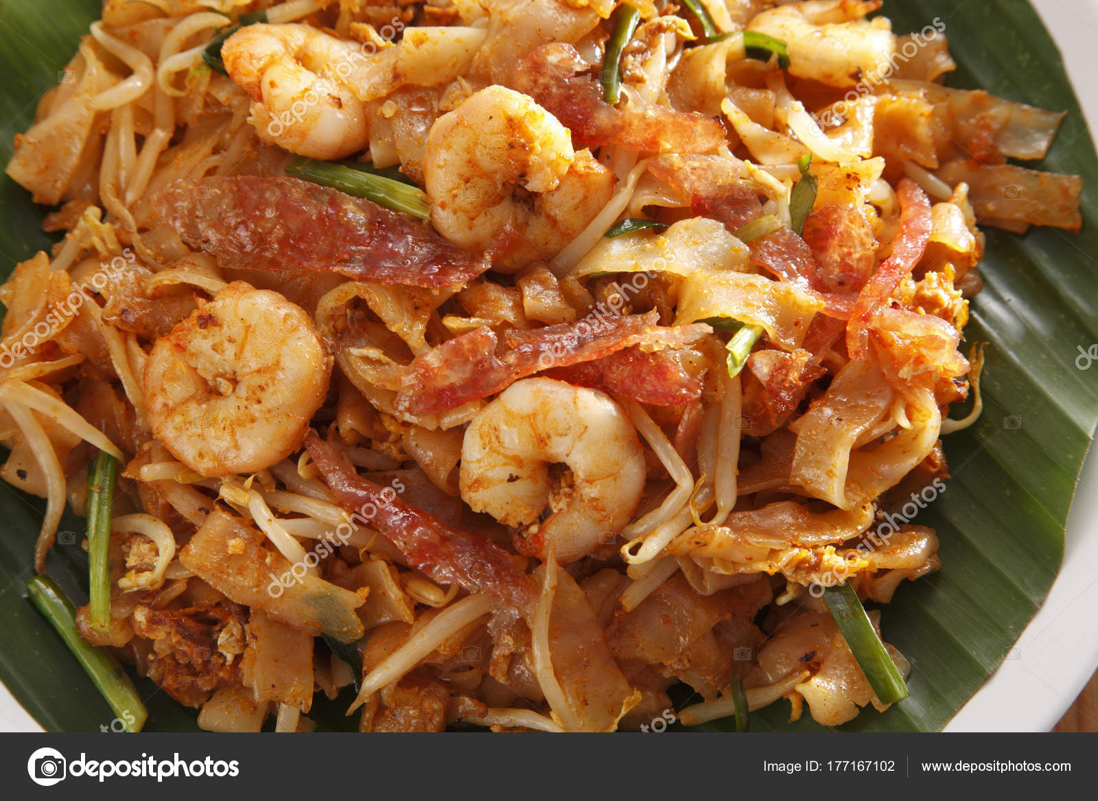 Top View Malaysian Famous Food Penang Fried Kuey Teow Stock Photo