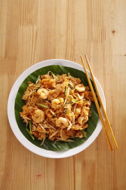 Üstten Görünüm Malezya ünlü gıda Penang kuey teow kızarmış