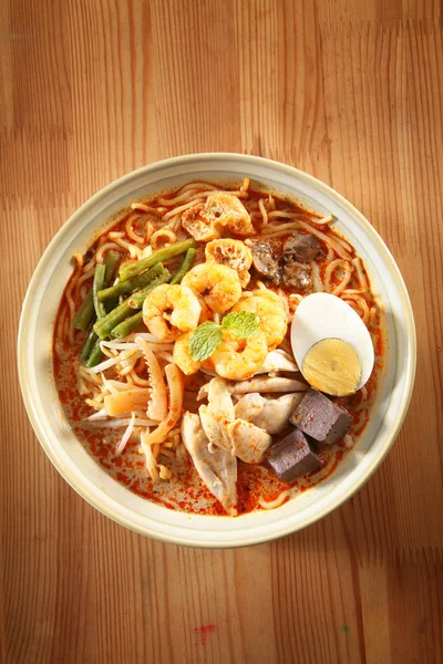Widok Góry Malezji Jedzenie Miska Makaronem Curry — Zdjęcie stockowe