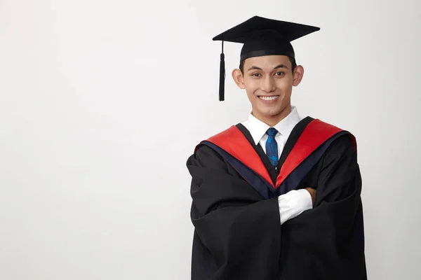 Malay Graduated Student Looking Camera Posing Studio — Stock Photo, Image