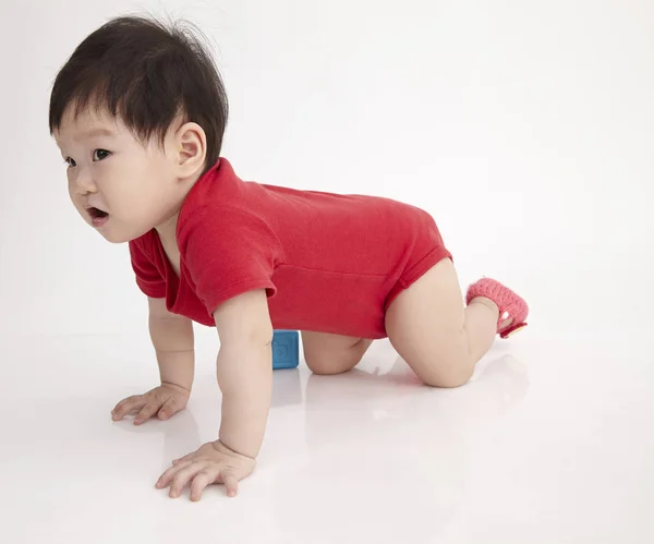 Čínské Baby Procházení Bílém Pozadí — Stock fotografie