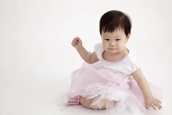 Chinese Baby Girl Wearing Party Dress Posing Studio — Stock Photo, Image