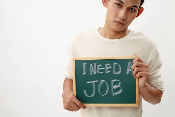 Malay Teenage Holding Message Need Job — Stock Photo, Image