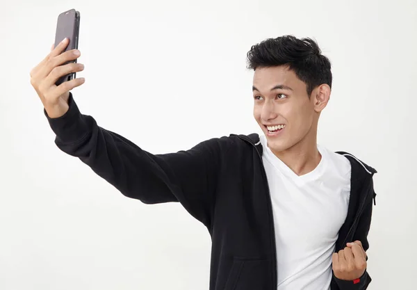 Malay Teenage Doing Selfing His Smart Phone — Stock Photo, Image