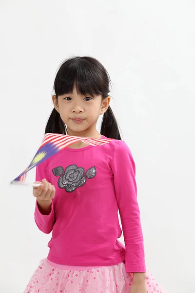 Chinese Girl Holding Malaysia Flag — Stock Photo, Image