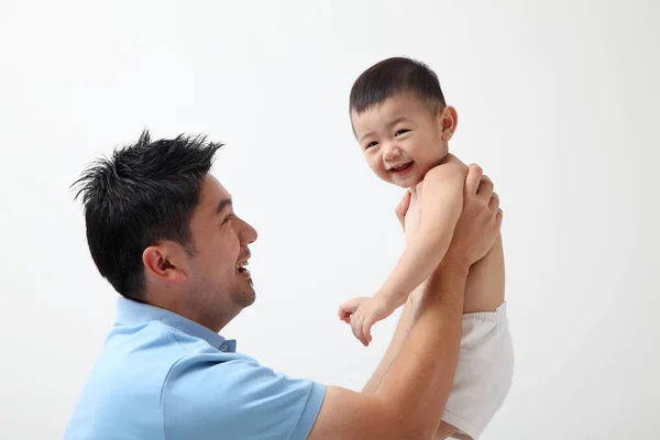 Father Carrying His Baby White Background — Stock Photo, Image